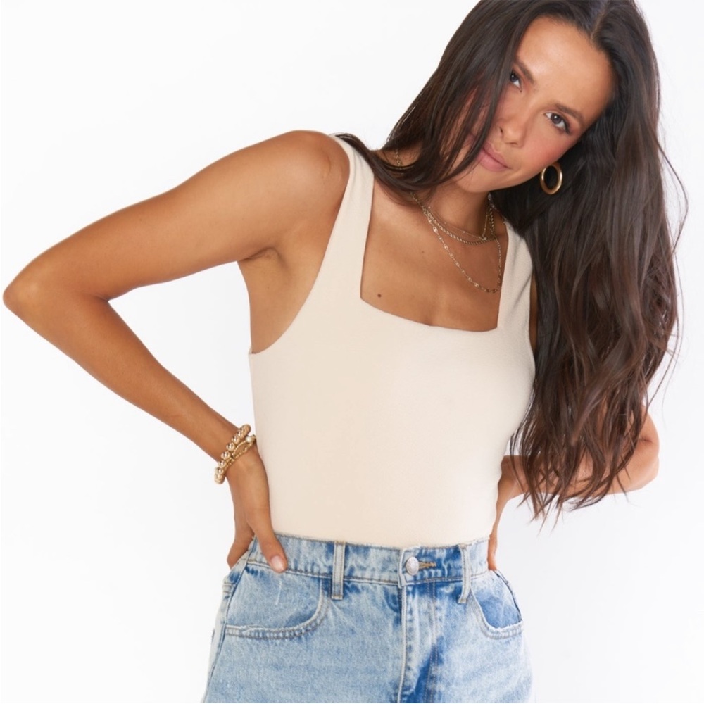 Show Me Your MuMu Cream Square Neck Ribbed Bodysuit